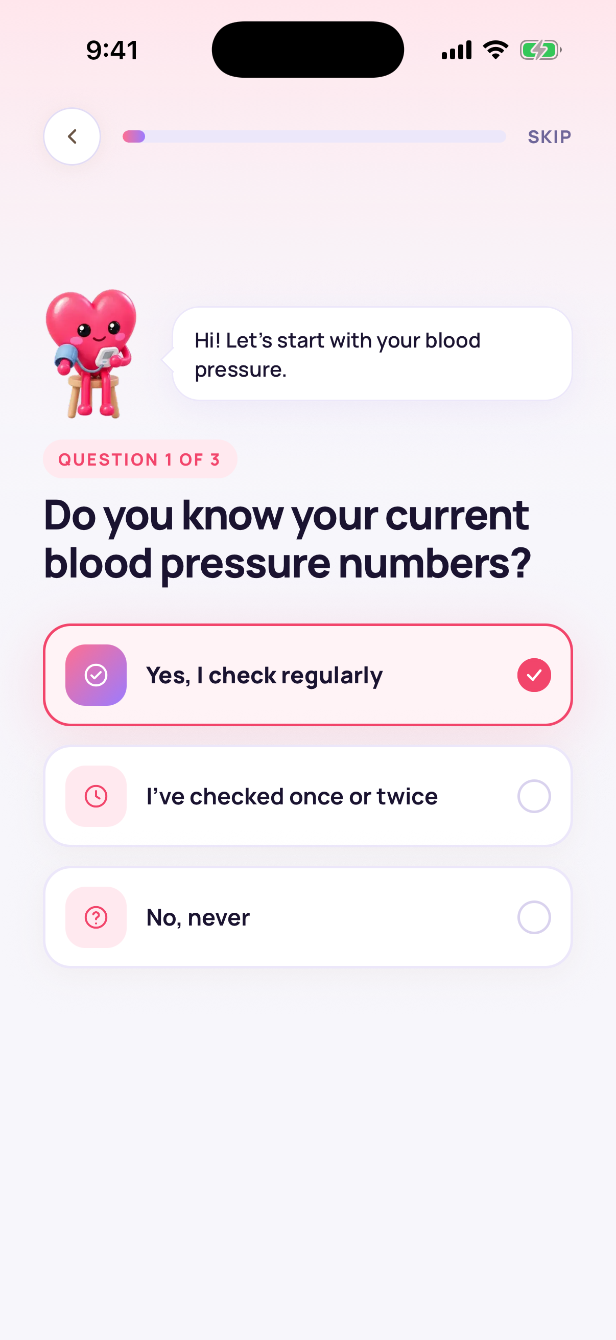 Personal onboarding question about blood pressure